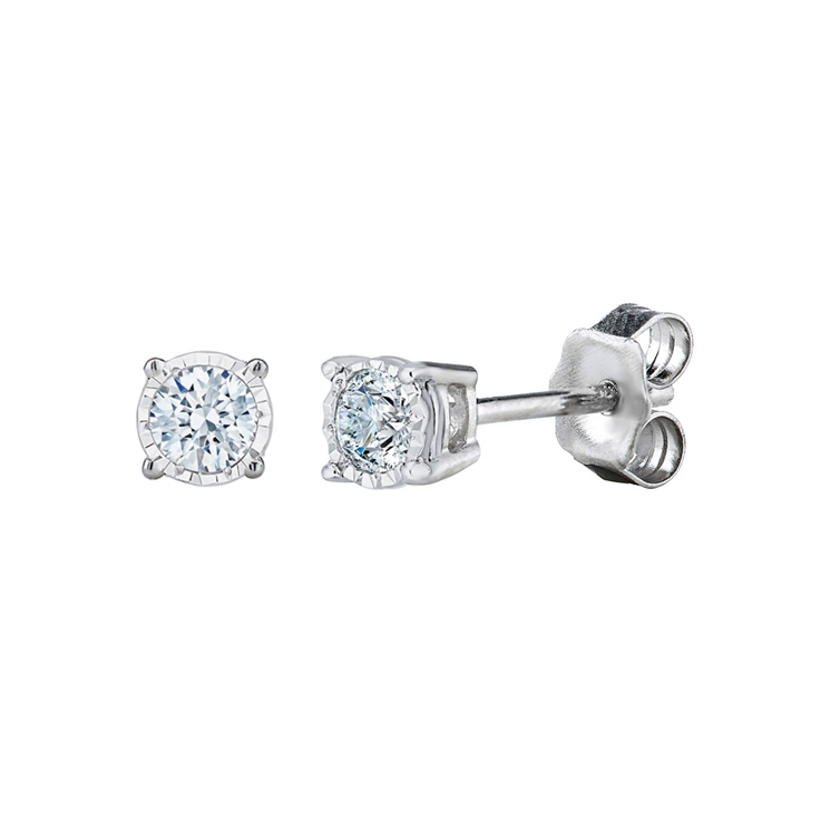 9ct White Gold Diamond Stud Earrings