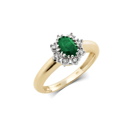 9ct Gold Diamond & Emerald Cluster Ring