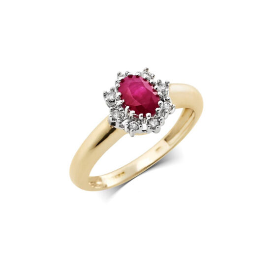 GS1010RY 9ct Gold Diamond & Ruby Cluster Ring