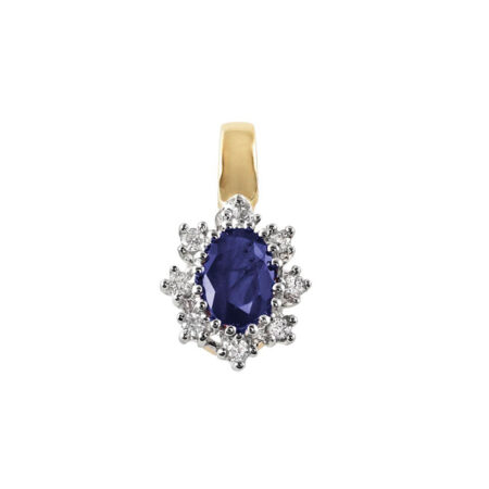 9ct Gold Sapphire & Diamond Cluster Pendant