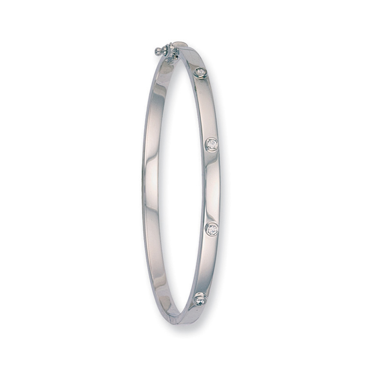 9ct White Gold CZ Bangle