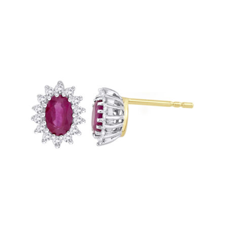9ct Gold Diamond & Ruby Cluster Stud Earrings