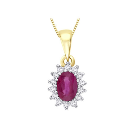 9ct Gold Diamond & Ruby Cluster Pendant