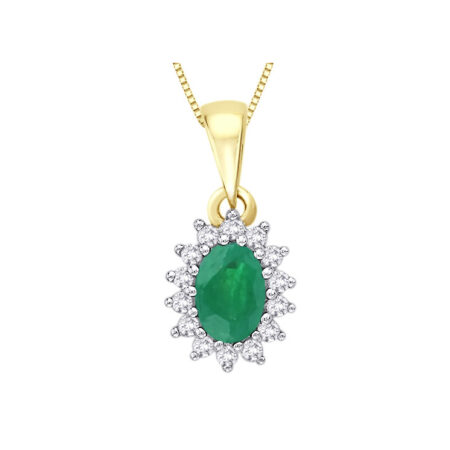 9ct gold diamond & emerald cluster pendant