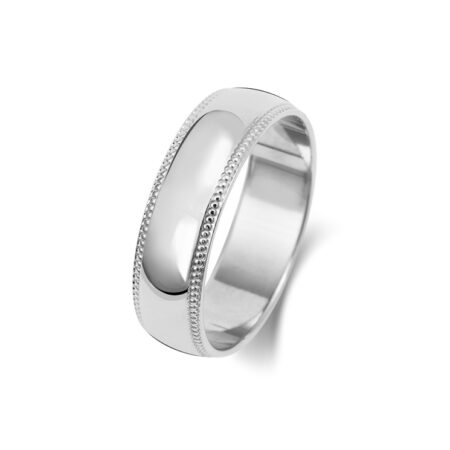 9ct White Gold Milgrain Edge Wedding Ring 6mm